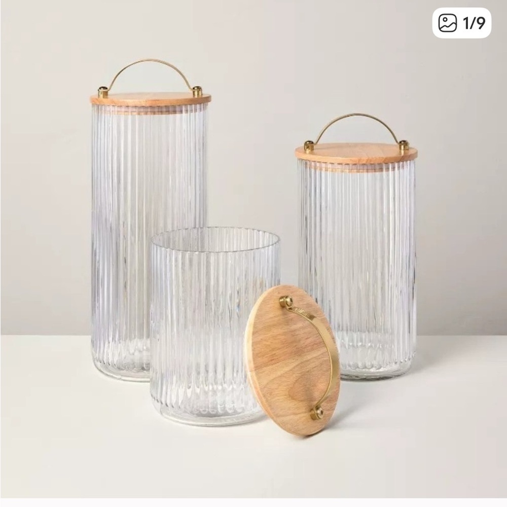 Set of 2- Fluted Glass Storage Canister with Wood Lid - Hearth & Hand™